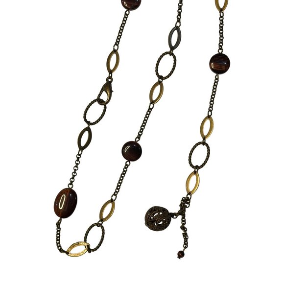 Boho Lariat Y Necklace Dark Bead Oval Links Long Statement Jewelry 19" Accessory - Picture 6 of 7